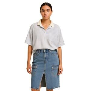 Polo Golf Ralph Lauren Striped Polo Shirt L Blue White Linen Silk Blend